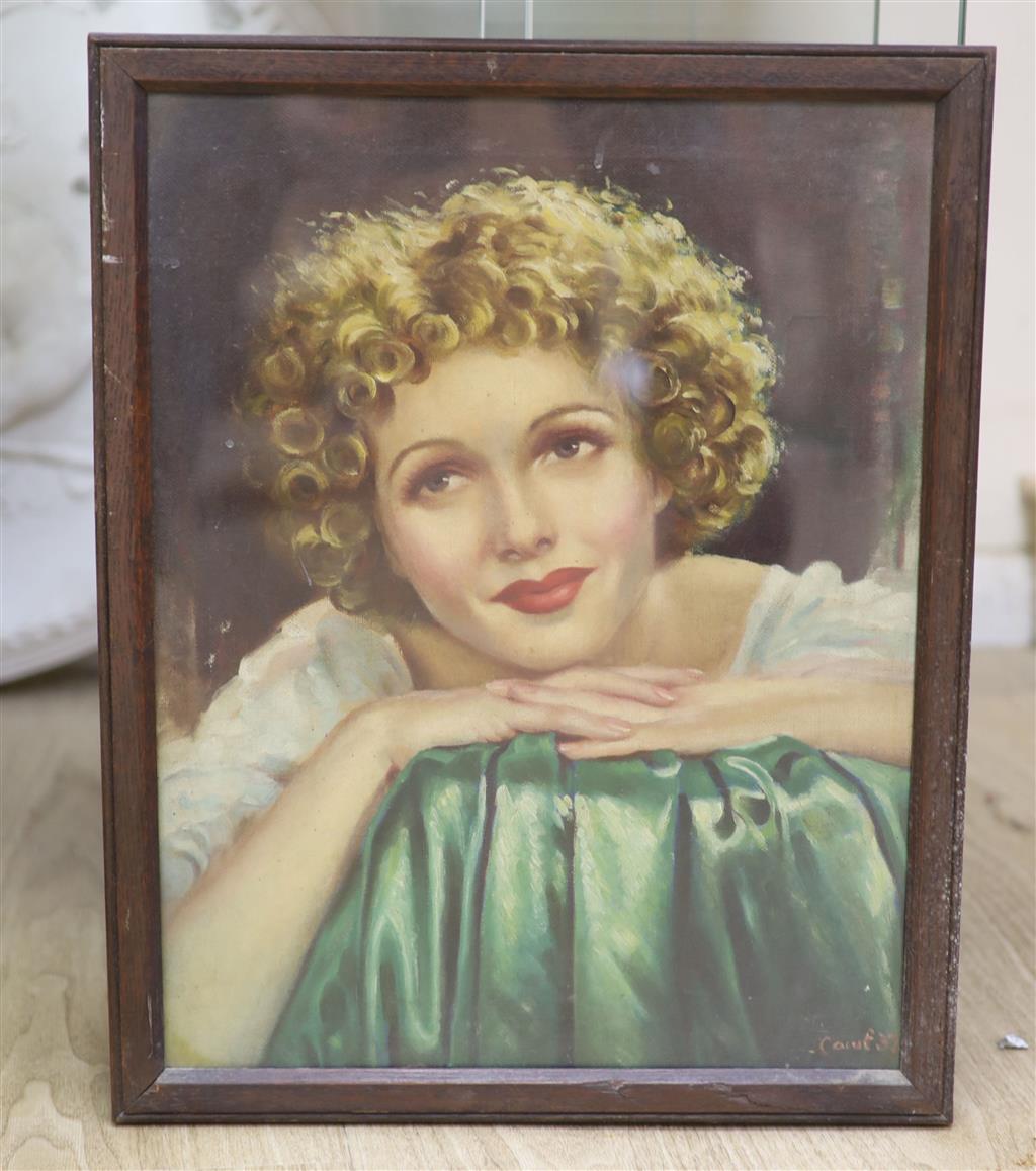 Caiuf, oil on canvas, Portrait of a 1930s film star?, signed and dated 37, 45 x 35cm